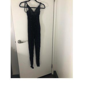 Aria Sheer Sparkle Black Jumpsuit Sz M